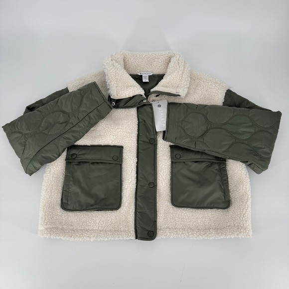 Athleta Fleece Hybrid Jacket Sherpa Lined Olive Green Womens Large - Picture 2 of 5